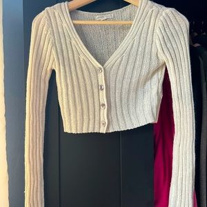 AEROPOSTLE ribbed button-front cropped V-neck cardigan